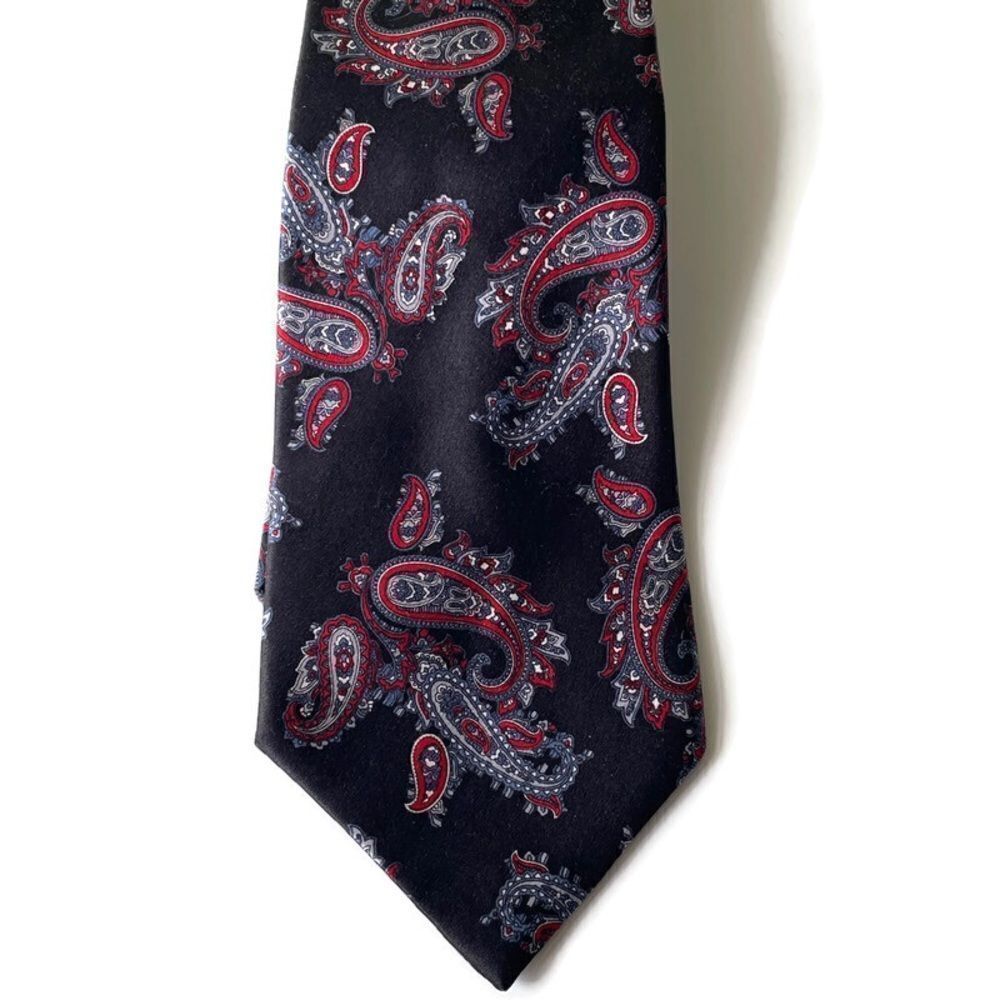 Vtg. Christian Dior Black Red Silk Paisley Tie
